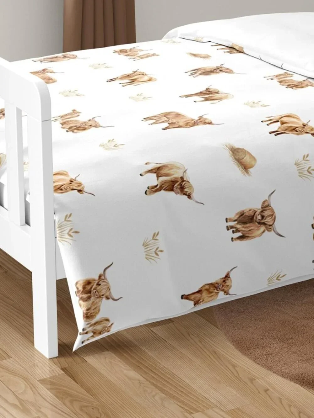 5-Piece Toddler Bedding Set Boho Highland Cow for Girls/Boys, Kids incl. Bed in
